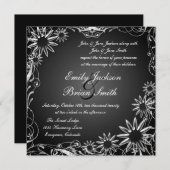 Schwarz-weiße fade daisy Blume Hochzeit Einladunge Einladung (Vorne/Hinten)