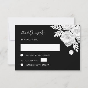 Schwarz-weiße falsche Papierrosen Hochzeit RSVP Karte