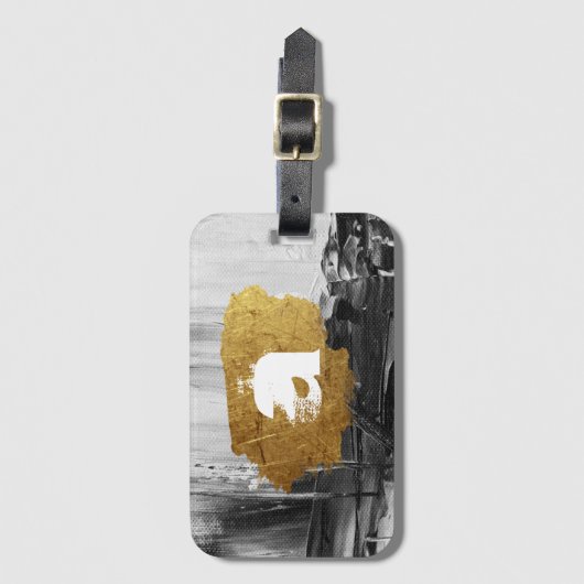 Schwarz-weiße Farbe mit personalisierter Monogramm Gepäckanhänger (Vorderseite Vertikal)