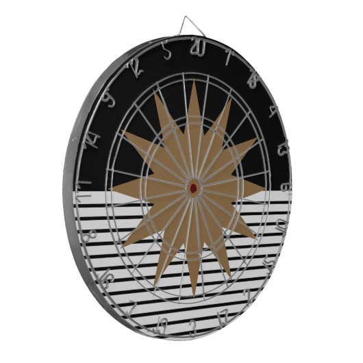 Schwarz-weiße Farbkombination und Braun Dartscheibe (Vorderseite Links)