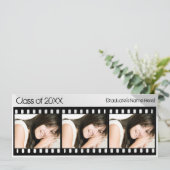Schwarz-weiße Filmstrip Abschluss-Mitteilung Einladung (Stehend Vorderseite)