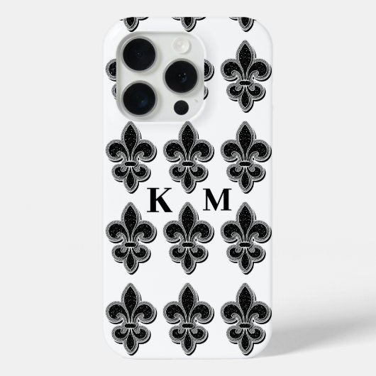 Schwarz-weiße Fleur De Lis Case-Mate iPhone Hülle (Rückseite)