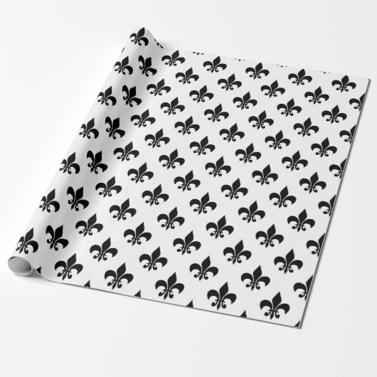 Schwarz-weiße Fleur-de-lis Geschenkpapier (Ungerollt)