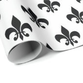 Schwarz-weiße Fleur-de-lis Geschenkpapier (Rolleneckpunkt)