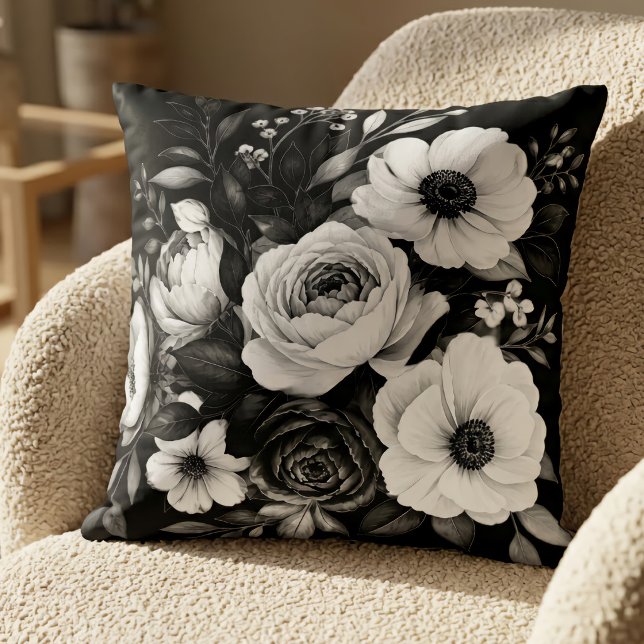 Schwarz-Weiße Flora Kissen (Von Creator hochgeladen)
