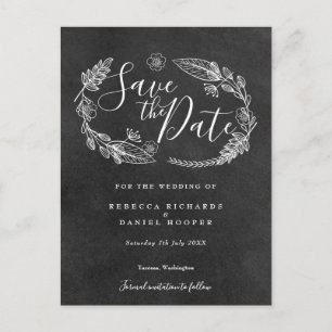 Schwarz-weiße Floral-Save-the-Date-Postkarte Postkarte