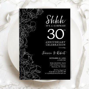 Schwarz-weiße Floral Surprise 30. Jubiläum Einladung