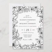 Schwarz Weiße Florale Bogen-RSVP-QR-Code-Hochzeit Einladung (Vorderseite)