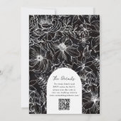 Schwarz Weiße Florale Bogen-RSVP-QR-Code-Hochzeit Einladung (Rückseite)