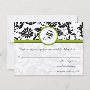 Schwarz-weiße florale Damast-Hochzeit RSVP Karte