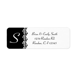 Schwarz-weiße florale geblüht Monogramm-Etiketten