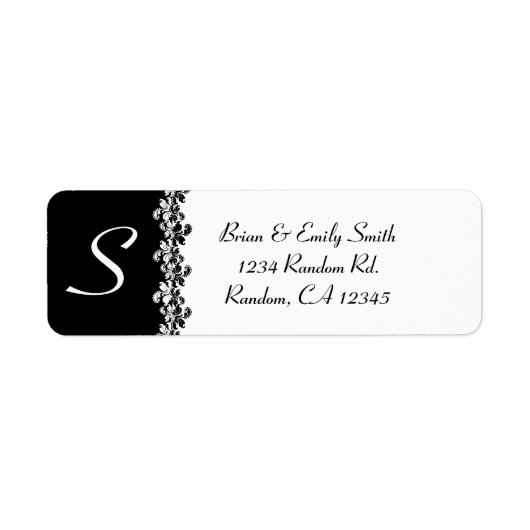 Schwarz-weiße florale geblüht Monogramm-Etiketten (Vorne)