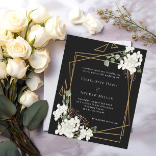 Schwarz-weiße Florale geometrische Hochzeitseinlad