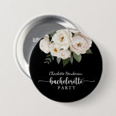 Schwarz-Weiße Florale Junggesellinnenparty Button (Vorne & Hinten)