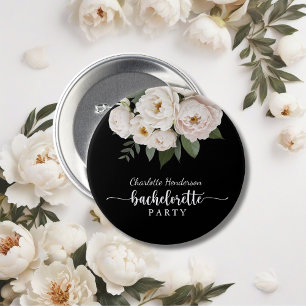Schwarz-Weiße Florale Junggesellinnenparty Button
