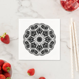 Schwarz-weiße florale Mandala Serviette