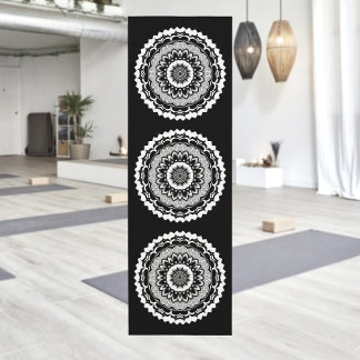 Schwarz-Weiße Florale Mandala-Yogamatte Yogamatte