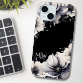 Schwarz-weiße florale Monogramm Case-Mate iPhone Hülle