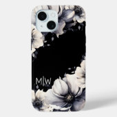 Schwarz-weiße florale Monogramm Case-Mate iPhone Hülle (Rückseite)