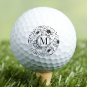 Schwarz-weiße florale Monogramm Golfball