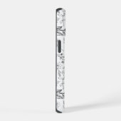 Schwarz-weiße florale Monogramm iPhone 15 Hülle (Rechte Seite)