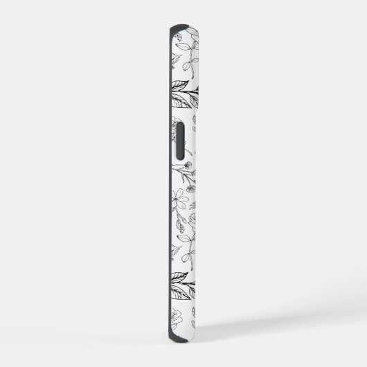 Schwarz-weiße florale Monogramm iPhone 15 Hülle (Rechte Seite)