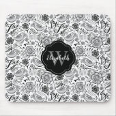 Schwarz-weiße florale Monogramm Mousepad (Vorne)
