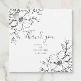 Schwarz-weiße florale Zeichnend Gastgeschenk Hochz Geschenkanhänger