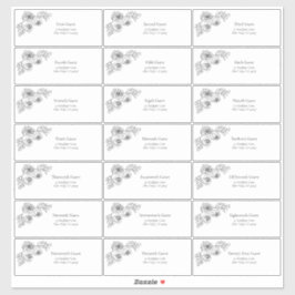 Schwarz-weiße Flororal Line Art Guest Adresse Aufkleber