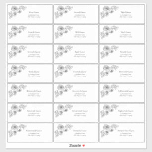 Schwarz-weiße Flororal Line Art Guest Adresse Aufkleber