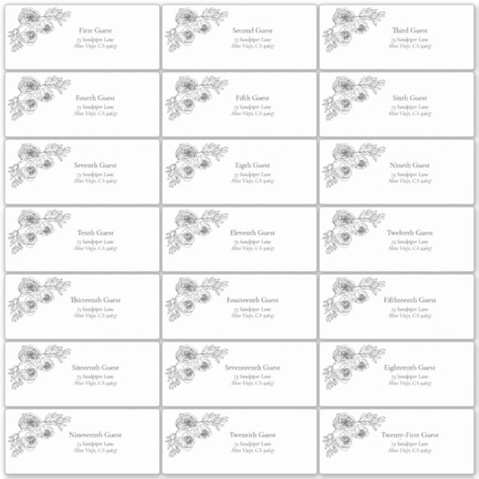 Schwarz-weiße Flororal Line Art Guest Adresse Aufkleber (Vorderseite)