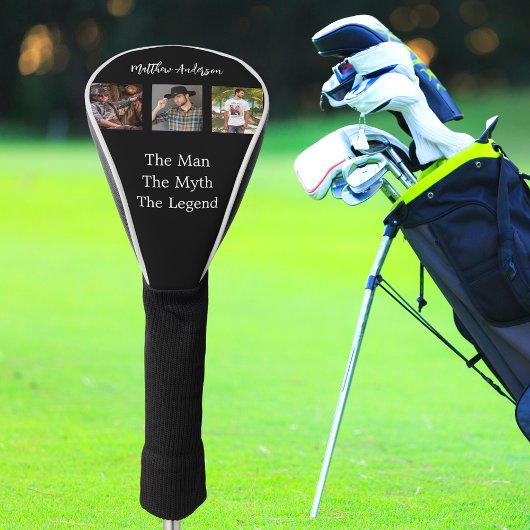 Schwarz-weiße Foto Collage man Mythos Legende Golf Headcover