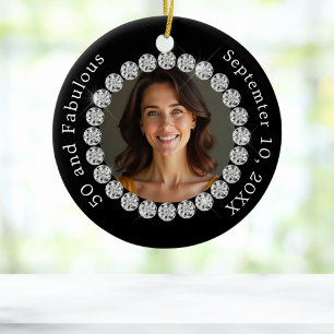 Schwarz-weiße Foto Diamanten fabelhaft Geburtstag Keramik Ornament