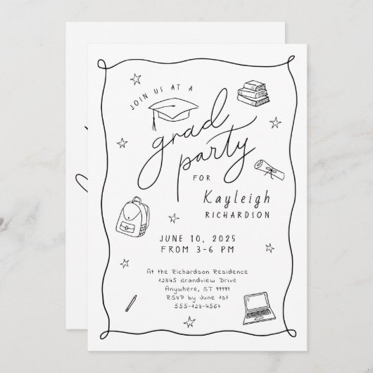 Schwarz-weiße Foto Hand gezeichnete Grad Party Ein Ankündigung (Vorne/Hinten)