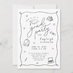 Schwarz-weiße Foto Hand gezeichnete Grad Party Ein Ankündigung