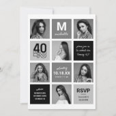 Schwarz-weiße FotoCollage 40. Geburtstag Einladung (Vorderseite)