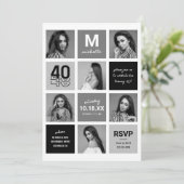 Schwarz-weiße FotoCollage 40. Geburtstag Einladung (Stehend Vorderseite)