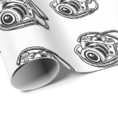 Schwarz-weiße Fotografiekamera-Logo Grafik Geschenkpapier (Rolleneckpunkt)