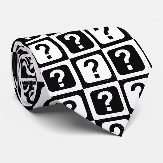 Schwarz-weiße Fragezeichen-Riddle-Block-Monogramm Krawatte (Gerollt)
