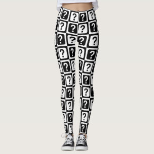 Schwarz-weiße Fragezeichen-Riddle-Block-Monogramm Leggings
