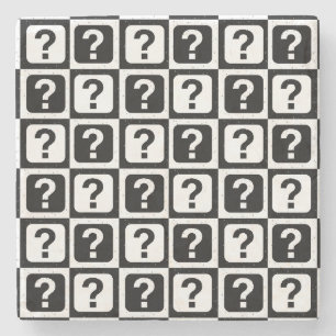 Schwarz-weiße Fragezeichen-Riddle-Block-Monogramm Steinuntersetzer