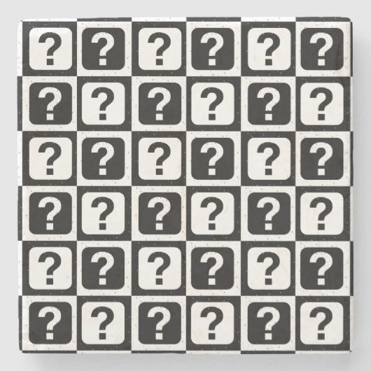 Schwarz-weiße Fragezeichen-Riddle-Block-Monogramm Steinuntersetzer (Vorderseite)