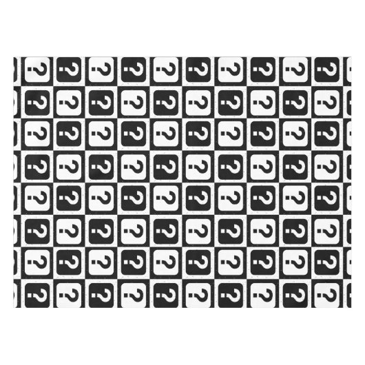 Schwarz-weiße Fragezeichen-Riddle-Block-Monogramm Tischdecke (Vorderseite (Horizontal))