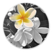 Schwarz-weiße Frangipanis mit einem gelben Frangip Keramikknauf (Vorderseite)