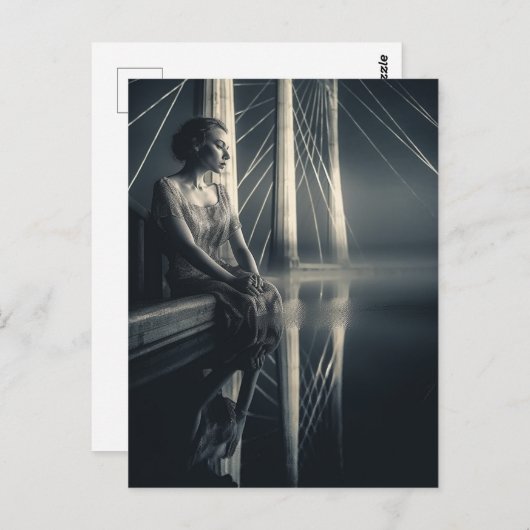 Schwarz-weiße Frau an der Bridge Double Exposure Postkarte (Vorne/Hinten)