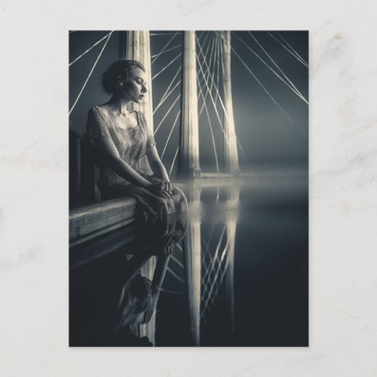 Schwarz-weiße Frau an der Bridge Double Exposure Postkarte (Vorderseite)
