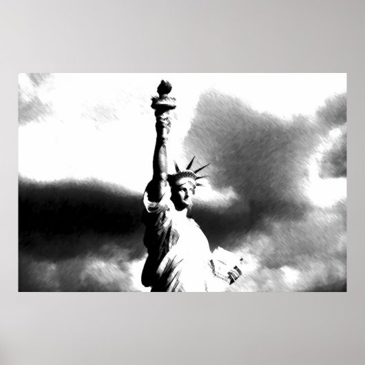 Schwarz-weiße Freiheitsstatue New York Poster (Vorne)