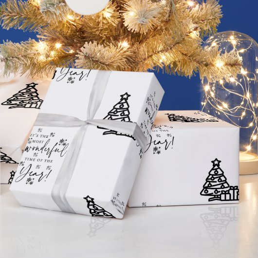 Schwarz-weiße frohe Weihnachtsbaumen Zitat Geschen Geschenkpapier (Feiertage)