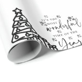 Schwarz-weiße frohe Weihnachtsbaumen Zitat Geschen Geschenkpapier (Rolleneckpunkt)