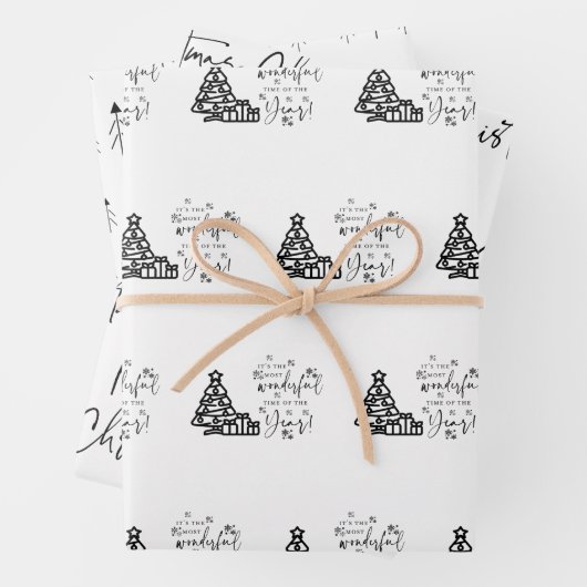 Schwarz-weiße frohe Weihnachtsbaumen Zitat Geschen Geschenkpapier Set (Beispiel)